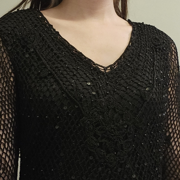 Black Crochet Sequin Top - Picture 3 of 5